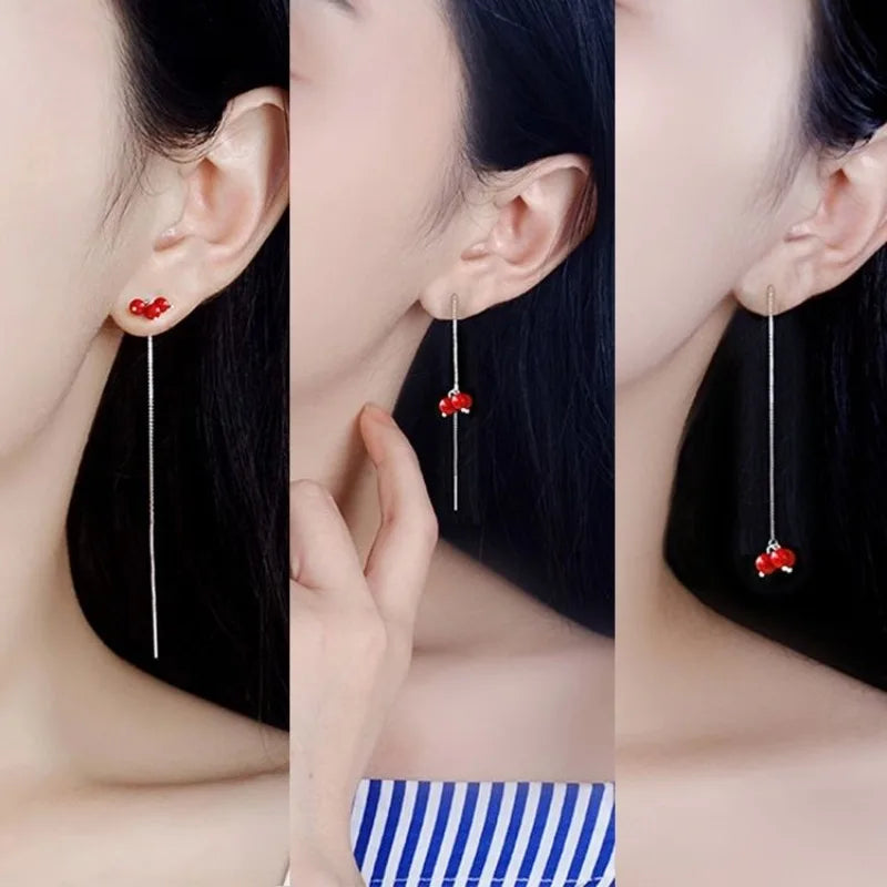 Exquisite, Fashionable and Versatile Red Long Earrings, Suitable for Daily Wear and Earrings.