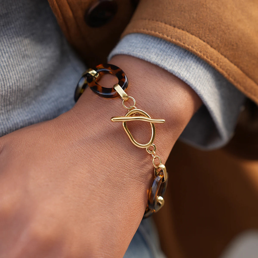 Asymmetric Resin Bracelet For Women Minimalist 18K Gold Plated Stainless Steel Bracelet Waterproof Simple Fashion Jewelry Gift