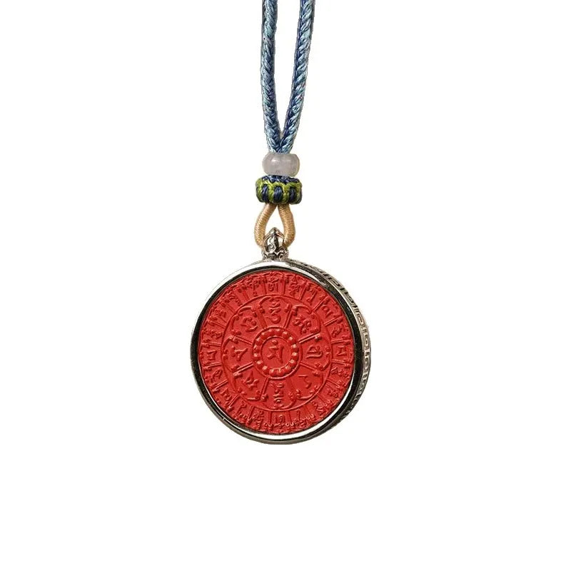 S925 Sterling Silver Inlaid Cinnabar Mandala Pendant Six True Words Necklace Chinese Style Good Luck Fortune Amulet Men Women