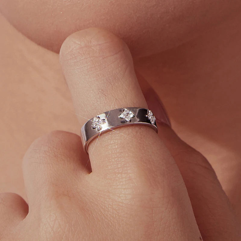 Bamoer U Moissanite Ring 925 Sterling Silver Unique Four-leaf Clover Moissanite Design Certified Rings Women Fine Jewelry