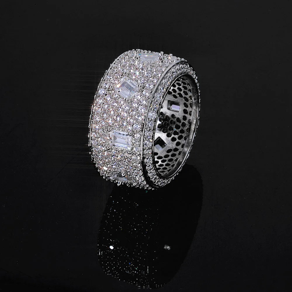 925 VVS Moissanite Ring Hip Hop Jewelry Bling Iced Out Round Square Moissanite Diamond Ring Men Women Gift