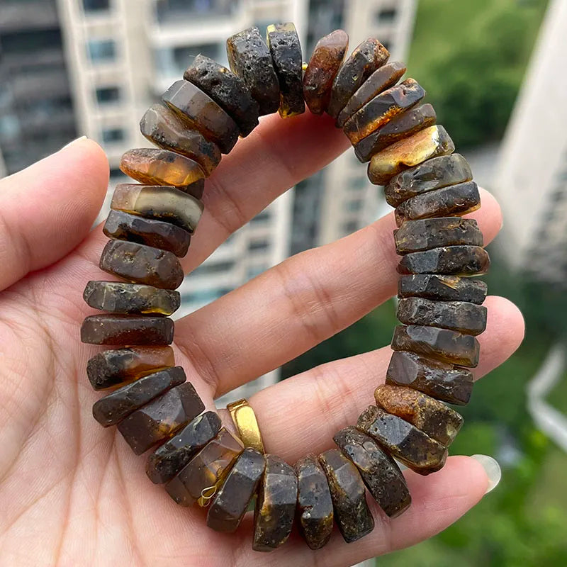 New Real Amber Bracelets for Men Women Unique Irregular Black Bead Good Smell 100% Original Natural Stone Healing Amber Jewelry