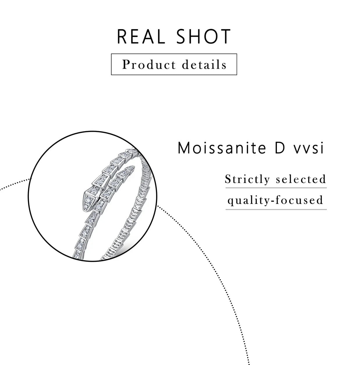 3.4CTW Moissanite Snake Stretch Bangle S925 Sterling Silver Flexible Serpent Bracelet For Women Wedding Party
