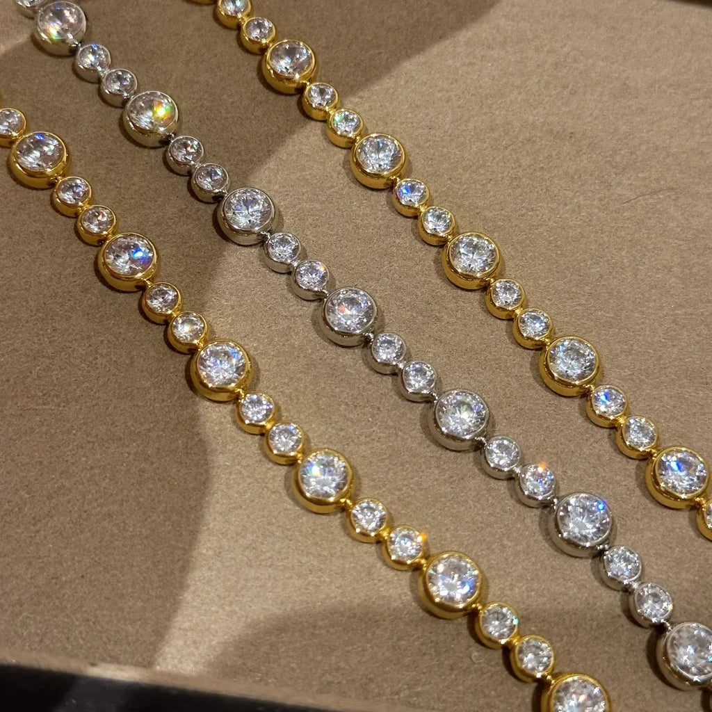 New Exquisite Vintage Full Moissanite Bracelets for Women Luxury 18k Gold Plated Lady's Original Bubble Diamond Link Bracelets