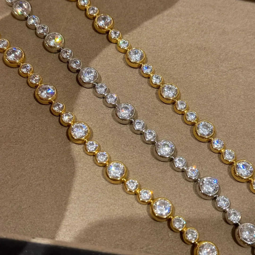 New Exquisite Vintage Full Moissanite Bracelets for Women Luxury 18k Gold Plated Lady's Original Bubble Diamond Link Bracelets