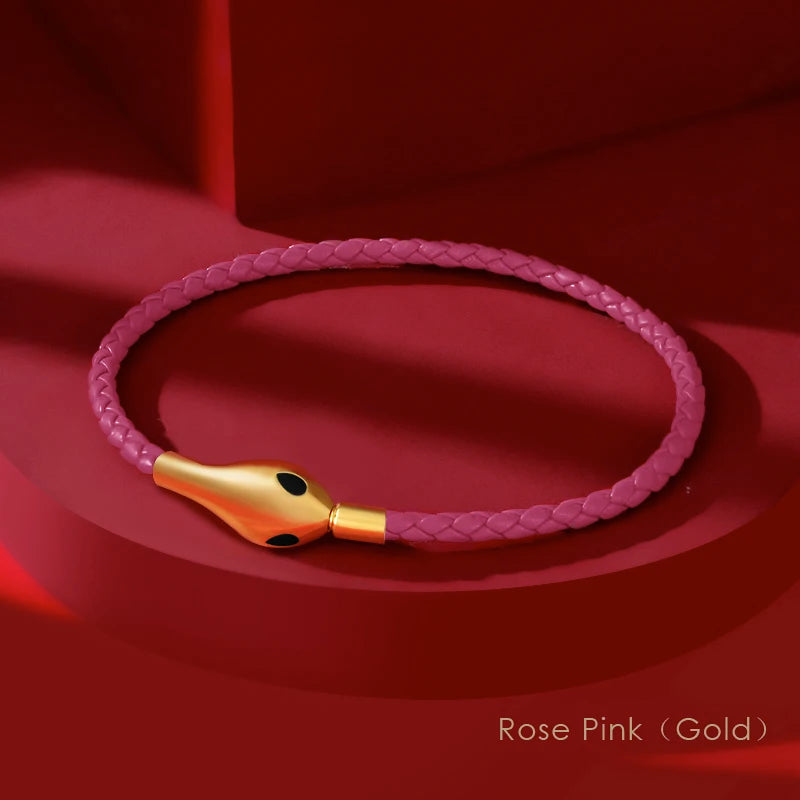 Classic Design Luxury Snakehead Bangles for Women Fashion Jewelry Genuine Braided Leather Bracelets Party Gifts Wholesale