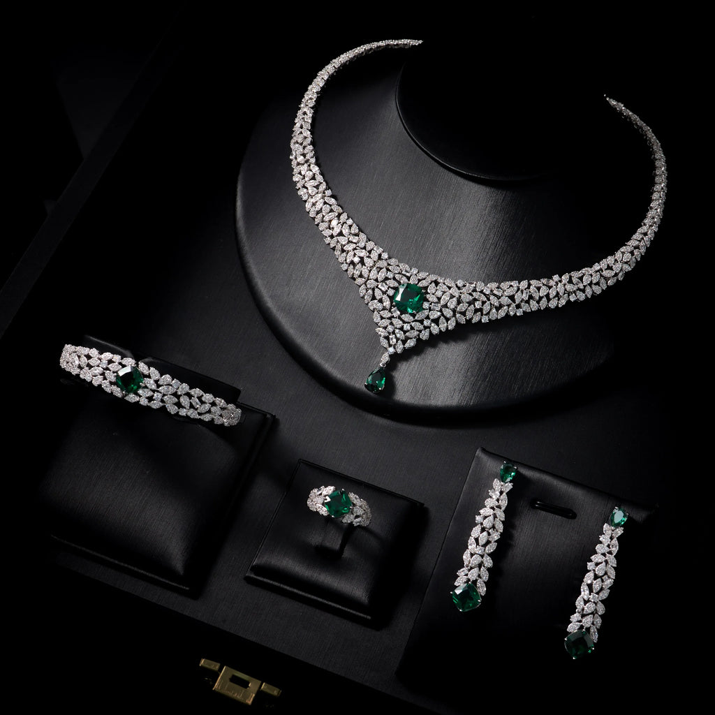 023818 Women Necklace Sets Cubic Zirconia Bridal Jewelry DuBai Saudi Wedding Engagement Party Festival Jewel Accessory