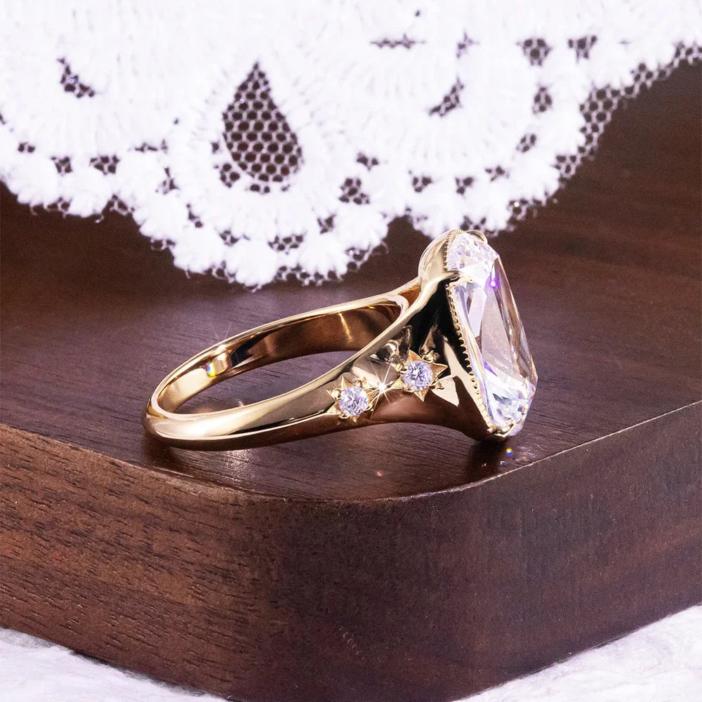 QIBAOKU 10CT Elongated Cushion Moissanite Ring S925 Sterling Silver for Women Big Diamond Vintage Wedding Band Jewelry GRA 2026