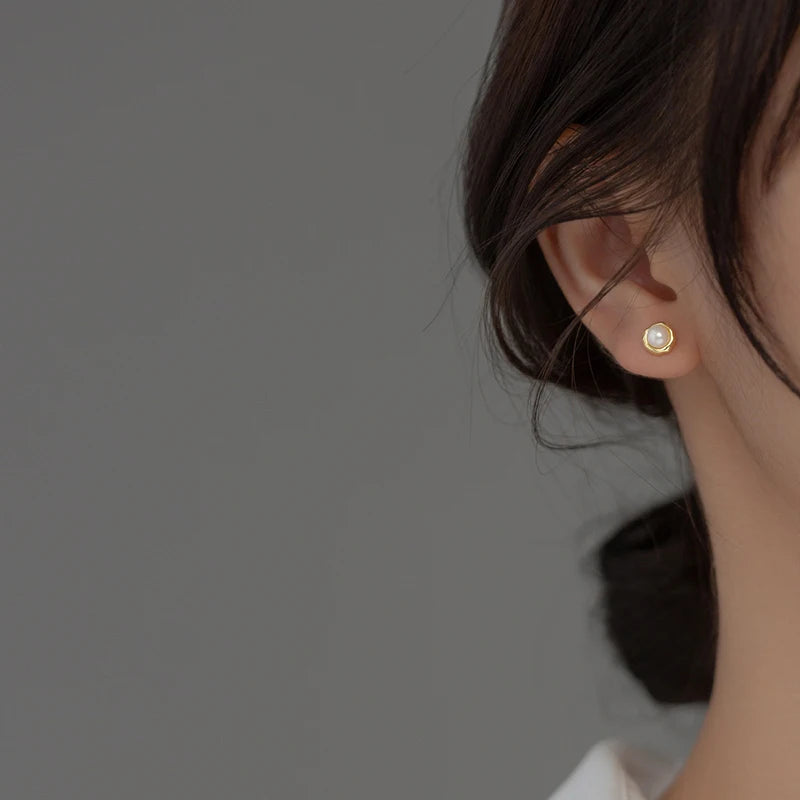 WANTME 925 Sterling Silver Simple Natural Baroque Pearl Korean Stud Earrings for Women Fashion Moon Surface Statement Jewelry