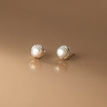 WANTME 925 Sterling Silver Simple Natural Baroque Pearl Korean Stud Earrings for Women Fashion Moon Surface Statement Jewelry