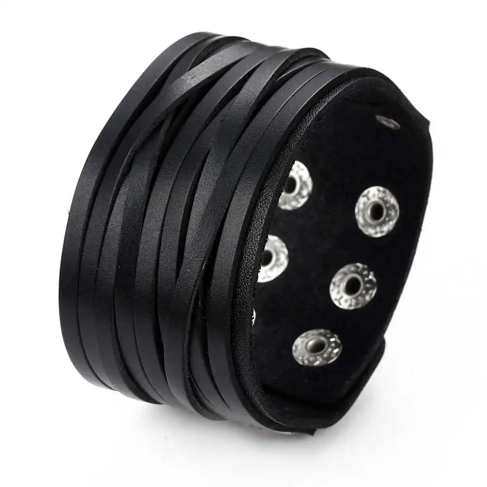 2 Pcs Punk Leather Cuff Bracelet Adjustable Straps Wrap Bracelets Cuff Gothic Leather Wristbands for Men, Women