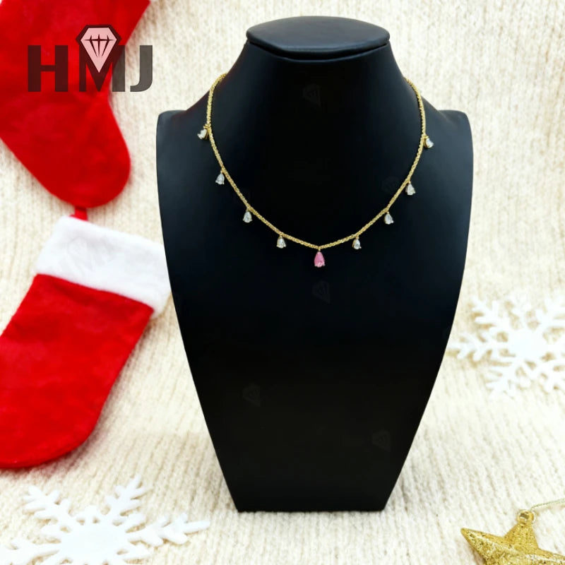 Nine Pear Cut Necklace Moissanite Diamond Water Drop Custom 925 Sterling Silver Chain for Women Thanksgiving Day Christmas Gifts