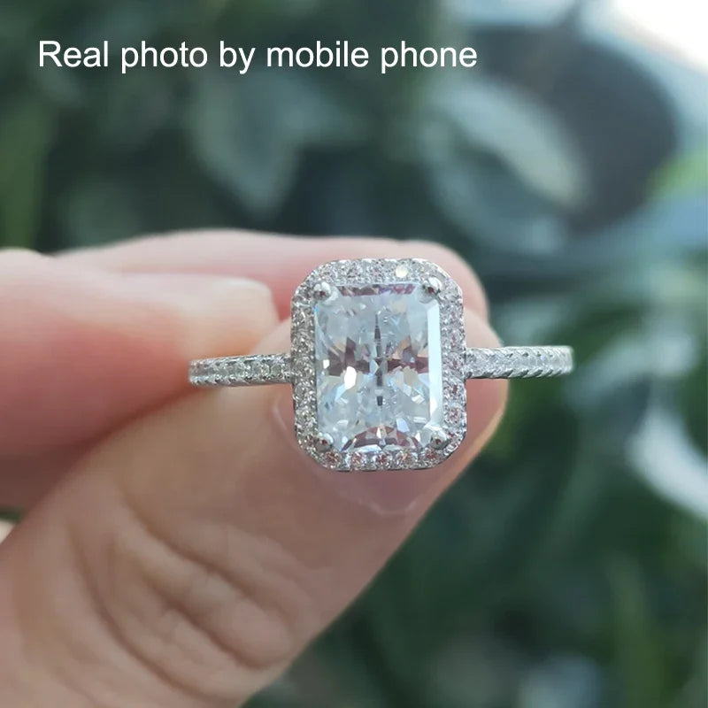 Smyoue Certified 2/1CT Radiant Cut Moissanite Engagement Ring  Colorless VVS Diamond Proposal Rings Sterling Silver Weddig Band