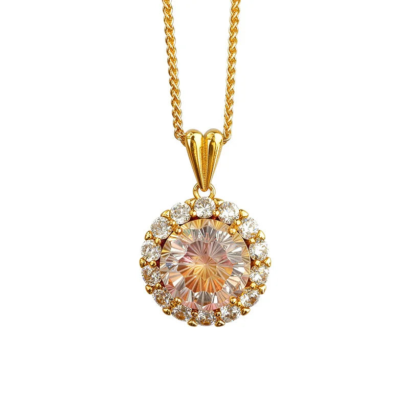 luxury real gold jewelry 24k certifid sparkling large carat purple diamond pendant 999 pure gold high-end clavicle chain gift