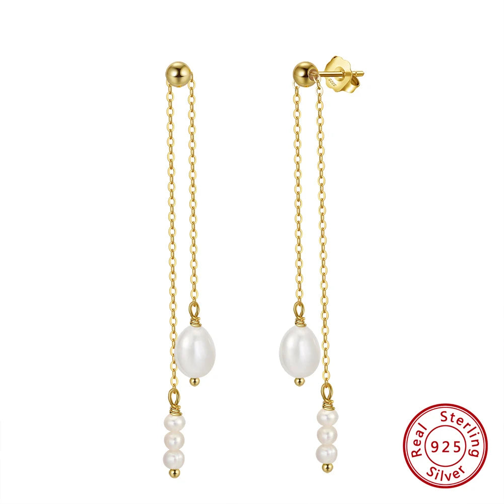 ORSA JEWELS Long Pearl Earrings for Women 14k Gold Plated Pearl Tassel Earrings Sterling Silver Ear Drop Pearl Jewelry GPE20