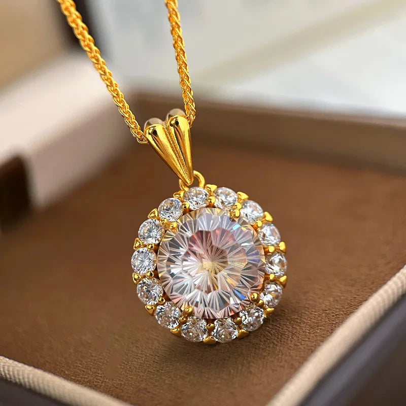 luxury real gold jewelry 24k certifid sparkling large carat purple diamond pendant 999 pure gold high-end clavicle chain gift