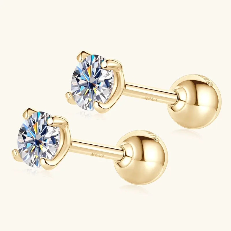 10k Solid Gold 0.6cttw D Color Moissanite Stud Earrings Screwback Real Au417 Yellow Gold Mosan Diamond Earrings Fine Jewelry