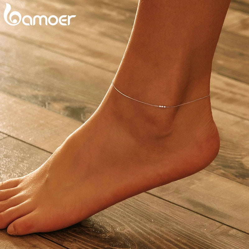 Bamoer Silver Small Beads Anklets for Women Beaded Summer Sterling Silver 925 Foot Jewelry Fashion Style Leg Bracelet SCT007