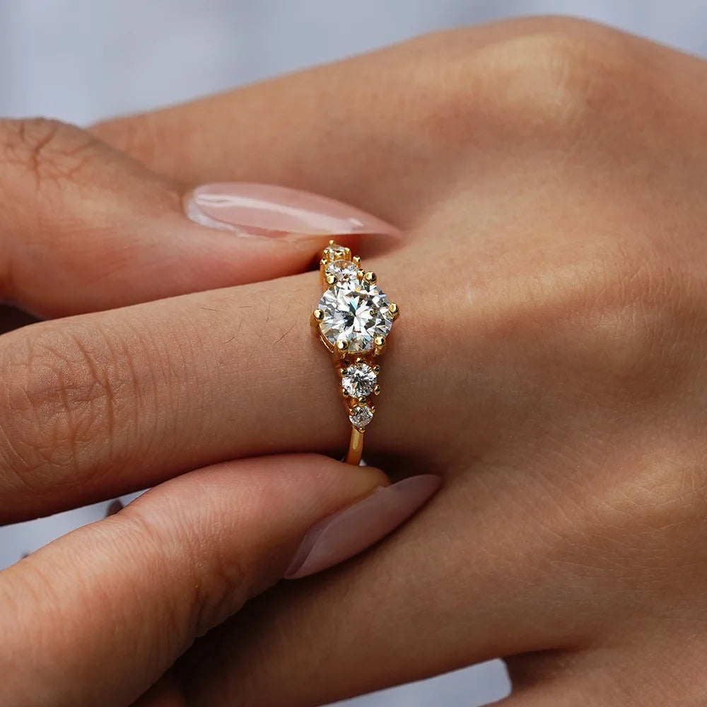 French light luxury 9999 24K real gold ring moissanite women's fashion versatile ring tail Accessories Wedding Jewelry