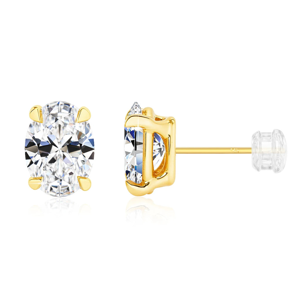 Classic 14K Gold Egg Shaped Moissanite Stud Earrings Oval Natural Zircon Trendy Engagement Ear Stud for Women Wedding Jewelry