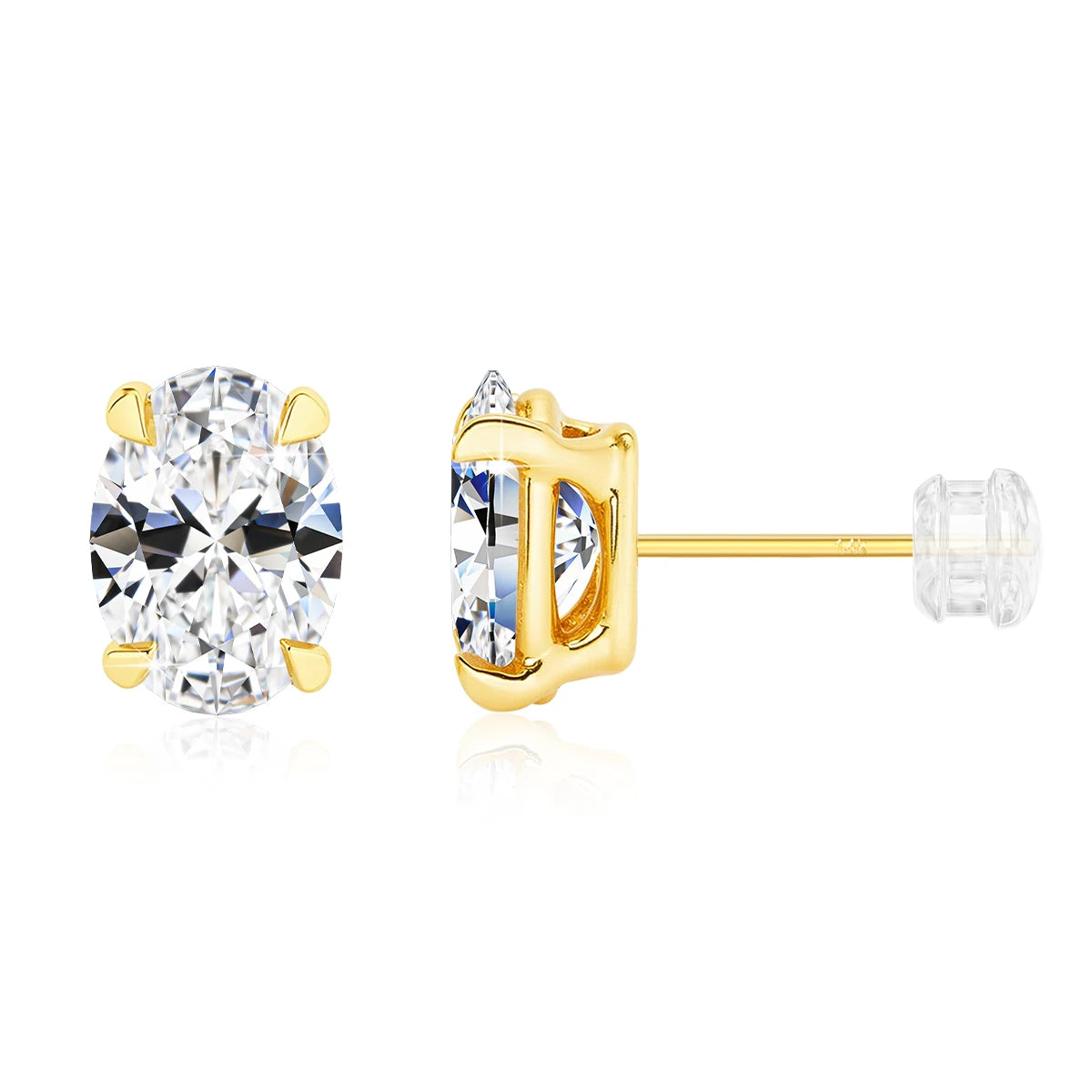 Classic 14K Gold Egg Shaped Moissanite Stud Earrings Oval Natural Zircon Trendy Engagement Ear Stud for Women Wedding Jewelry