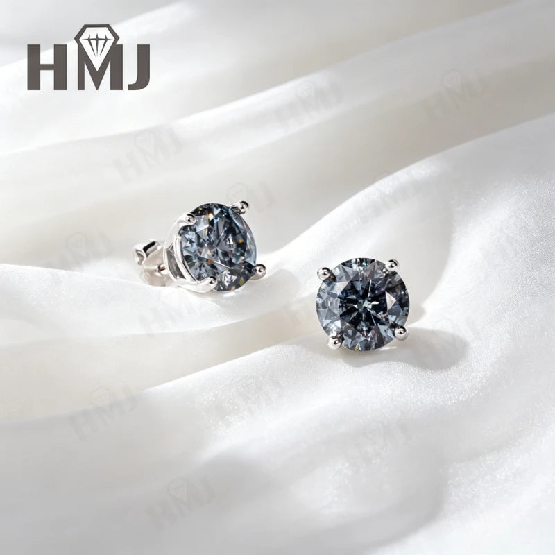 925 Sterling Silver Earrings Unique Salt and Pepper Diamond Gray Round Cut Anniversary Mother's Day Gift Fine Jewelry for Her