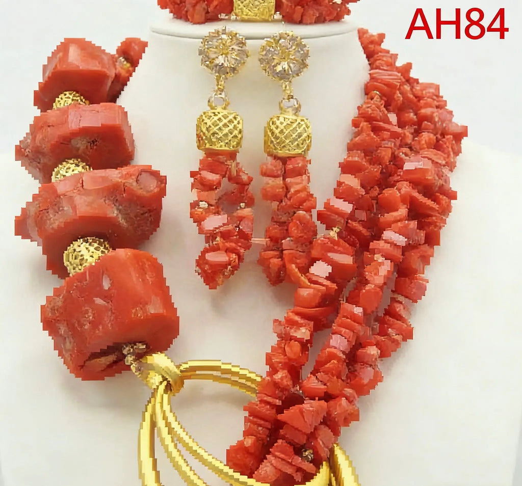Handmade Coral Beads Jewelry Set African Ethnic Wedding Bridal Gift