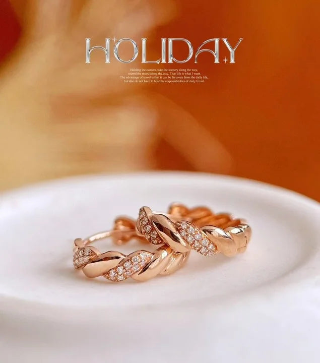 Luxury 18K Yellow Gold Twisted Wire Huggie Earrings Fashion Genuine Diamond French Ear Hoop Heavy Hand Craft Fine Jewelry Retail