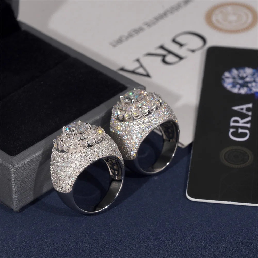ICEBLING Full Moissanite Rings for Men Hip Hop Jewelry Original 925 Sterling Silver VVS Diamond Rings Gift