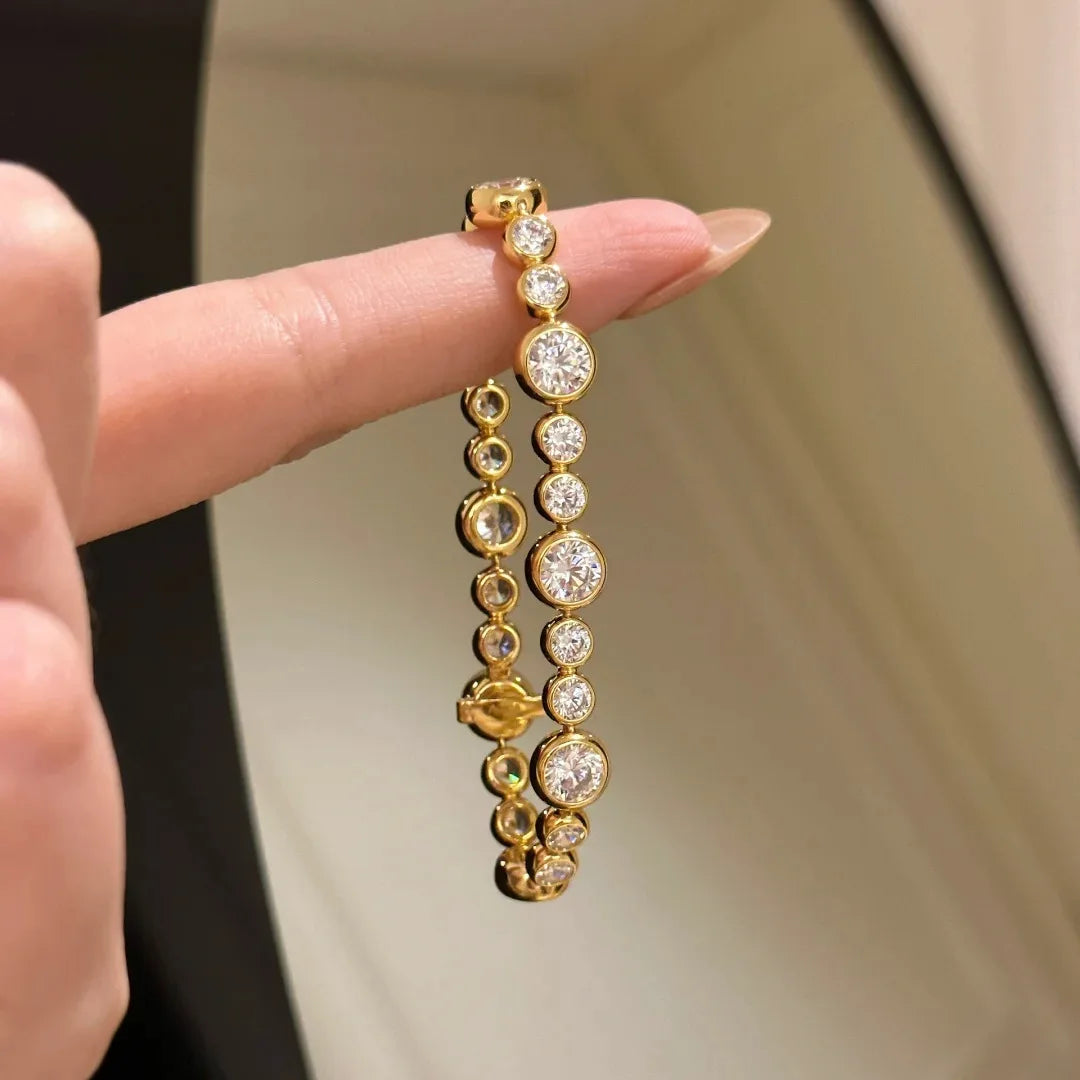 New Exquisite Vintage Full Moissanite Bracelets for Women Luxury 18k Gold Plated Lady's Original Bubble Diamond Link Bracelets