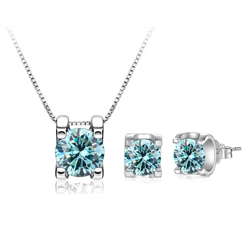 BagueRingen 1ct D Clolor Moissanite Jewelry Sets 925 Sterling Silver Party Wedding Earrings Necklace For Women Bridal Sets Gifts