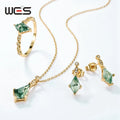 WES 100% 925 Sterling Silver Natural Crystal Moss Agate Jewelry Set for Woman Gold Plated Wedding Lady Gift Fine Jewelry