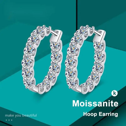2.6Ct D Color Moissanite 925 Sterling Sliver Plated White Gold Hoop Earring For Women Wedding Party Jewelry