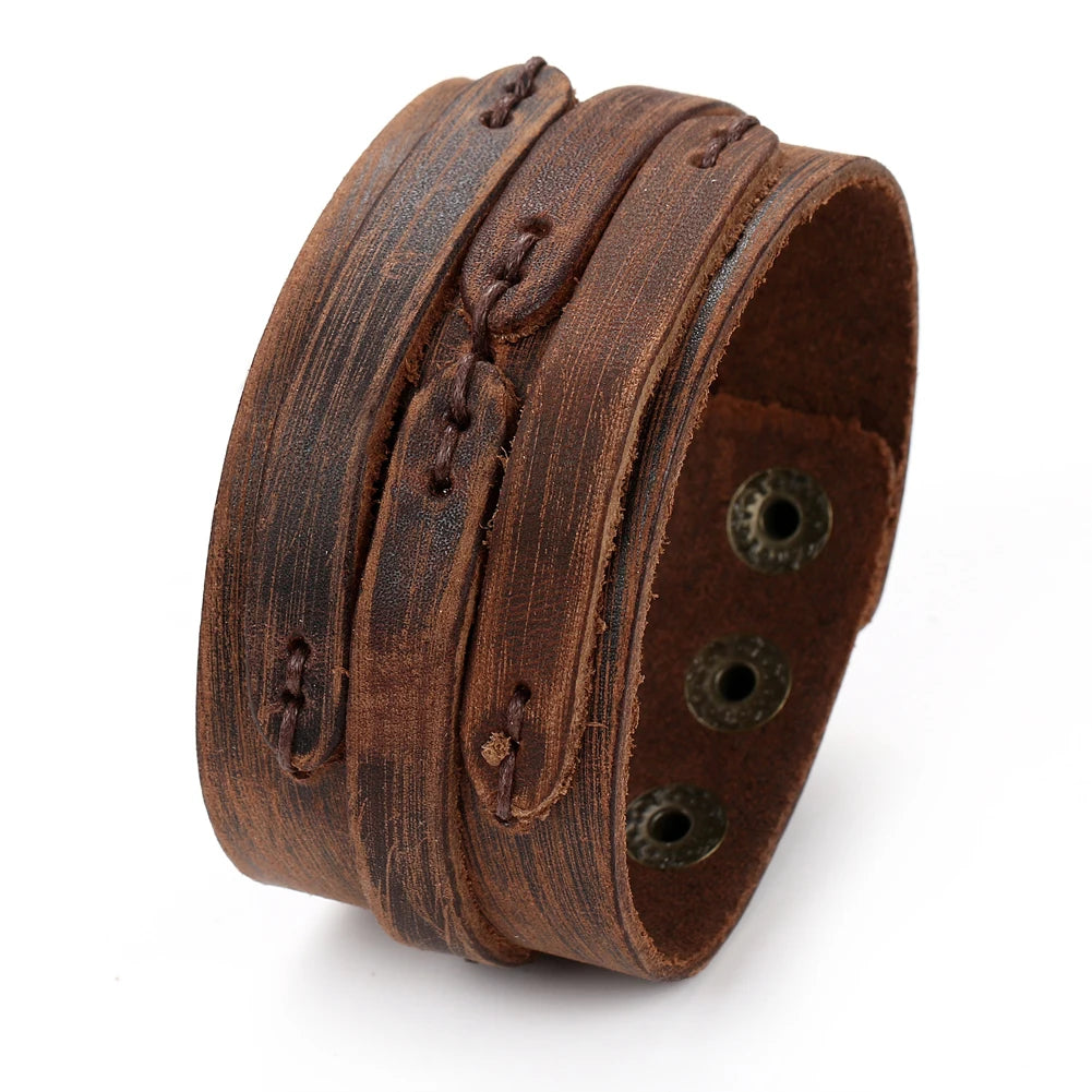 2 Pcs Punk Leather Cuff Bracelet Adjustable Straps Wrap Bracelets Cuff Gothic Leather Wristbands for Men, Women