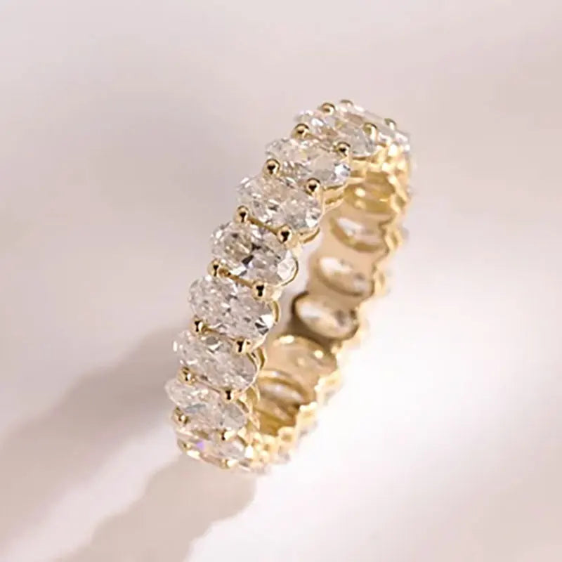 RAPRGOLD GRA Certified 0.5ct Oval Cut Moissanite Eternity Ring for Women Lab Diamond Engagement Wedding Rings Fine Jewelry Gifts