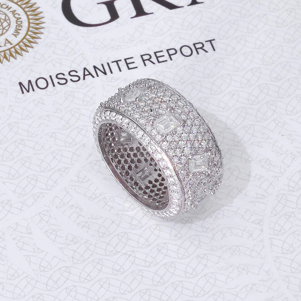 925 VVS Moissanite Ring Hip Hop Jewelry Bling Iced Out Round Square Moissanite Diamond Ring Men Women Gift