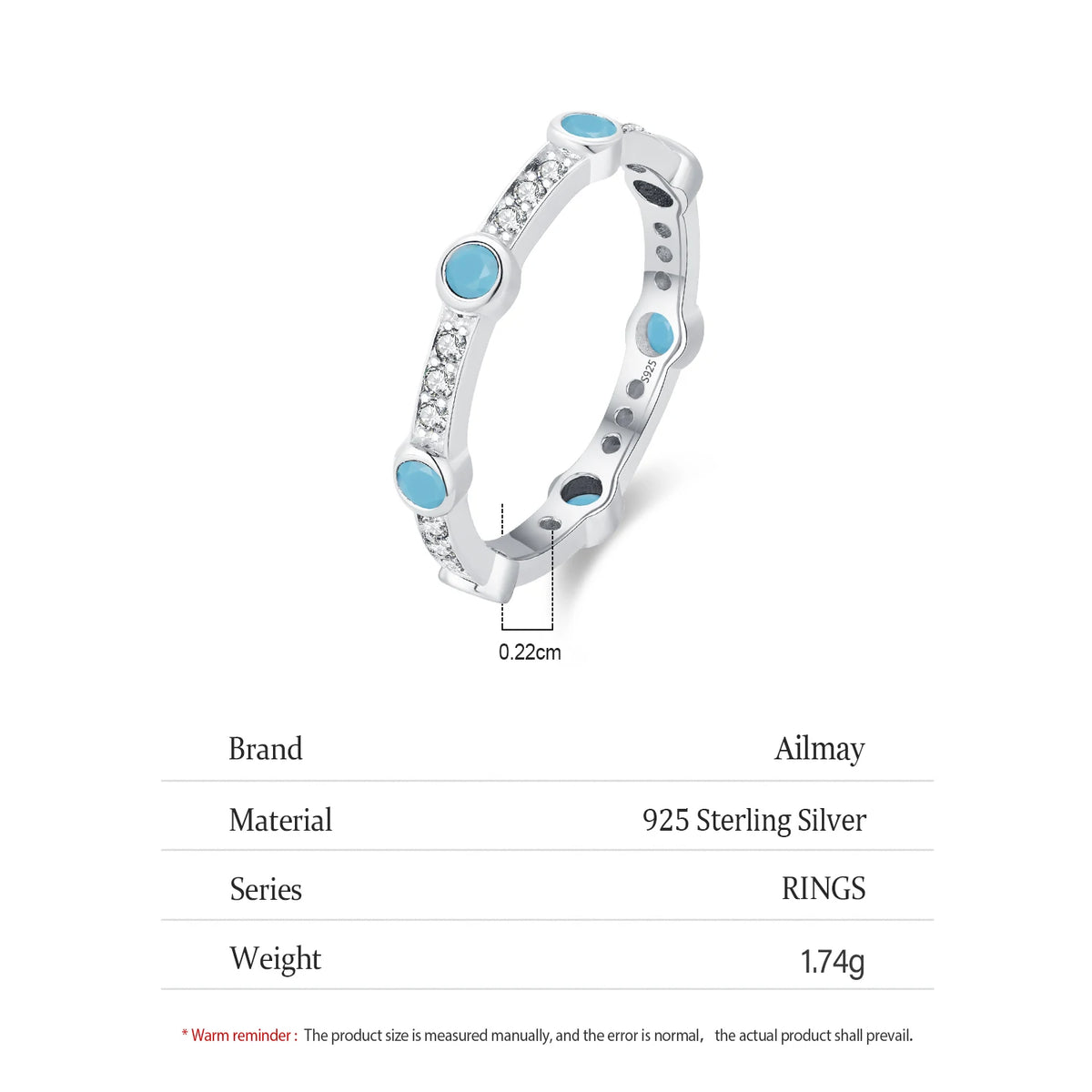 Ailmay Elegant 925 Sterling Silver Full Turquoise Zircon Rings for Women Fine Jewelry Fashion Wedding Gift
