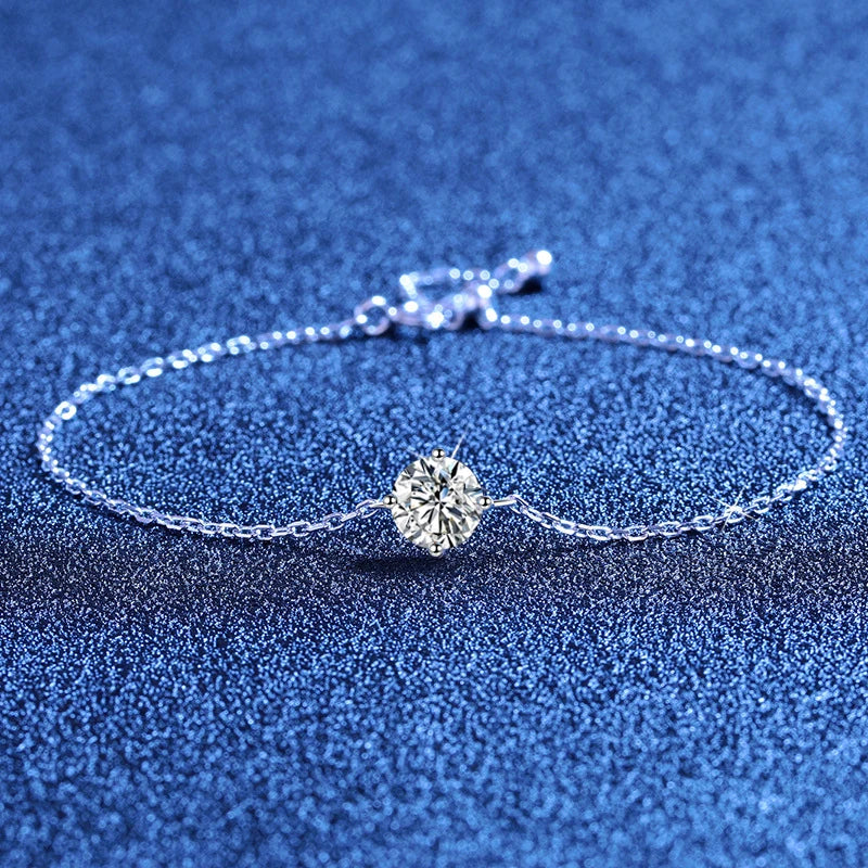 NeeTim 1ct Moissanite Bracelets for Women 925 Sterling Silver with White Gold Plated Bracelet Chain Wedding Party Fine Jewelry
