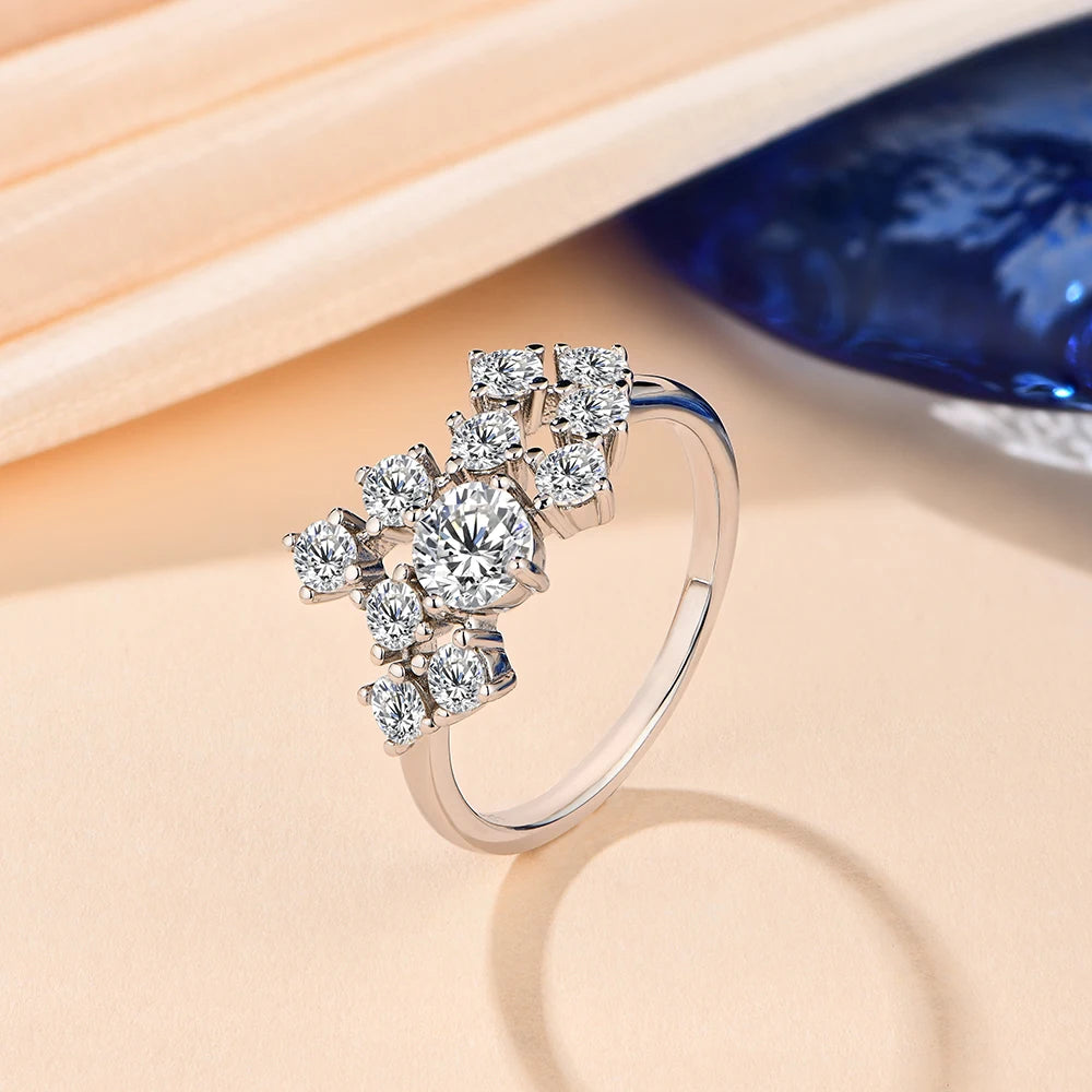 CHARMING 1CT 925 Sterling Silver Moissanite Diamond Rings for Women Handmade  6.5mm Round Cut Ring Engagement Bride Wedding Gift