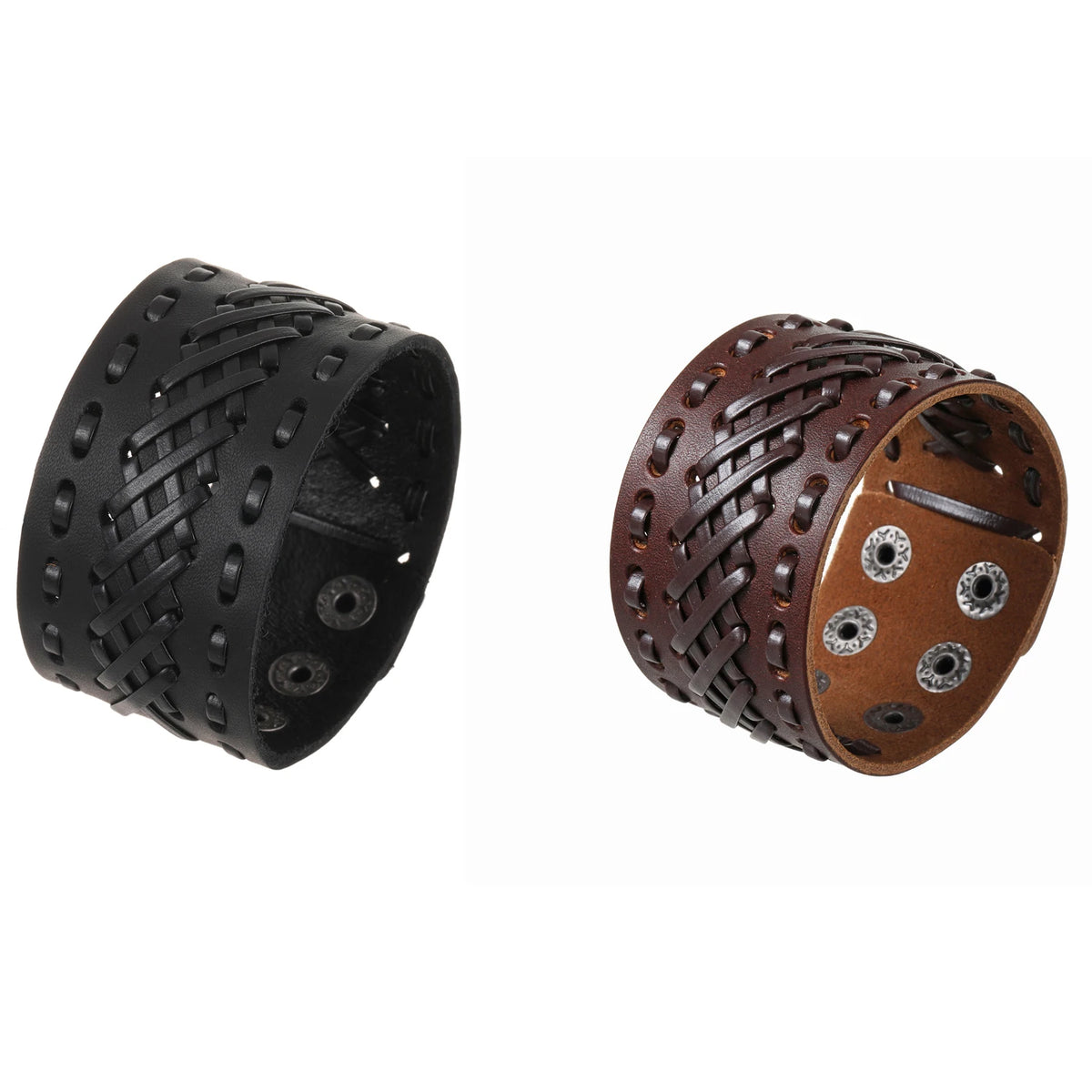 2 Pcs Punk Leather Cuff Bracelet Adjustable Straps Wrap Bracelets Cuff Gothic Leather Wristbands for Men, Women