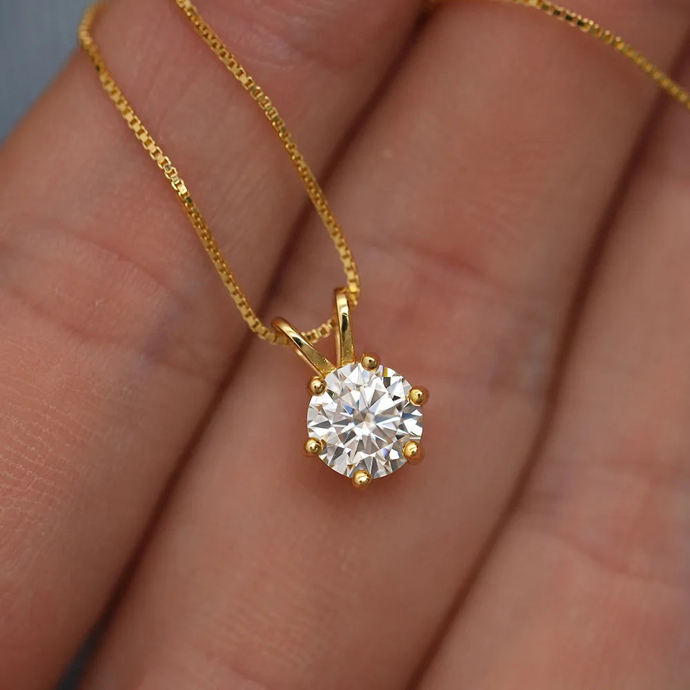 Luxury 100% Real 18k Gold Women's Necklace D Color Moissanite Diamond Pendant Square Bag Round Bag Necklace