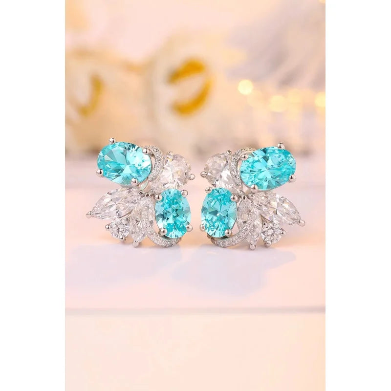 Lab Grown Paraiba Tourmaline Earrings in S925 Sterling Silver Dainty Studs for Women Lightweight Comfortable Daily Wear Jewelry