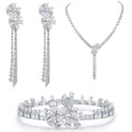 BELLUX Fashion White Cherry Blossom Long Necklace Earrings Bracelet Tassel Flower Jewelry Set S925 Silver Synthetic Zircon