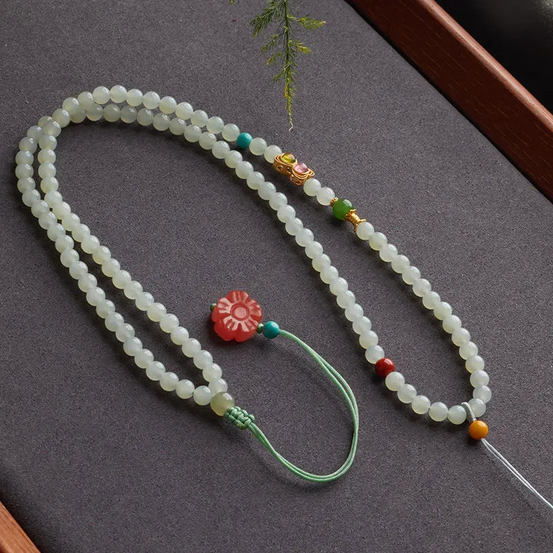 Natural Light Blue Hetian Jade Pendant Necklace Cord for Women Delicate Elegant Sweater Chain Gifts