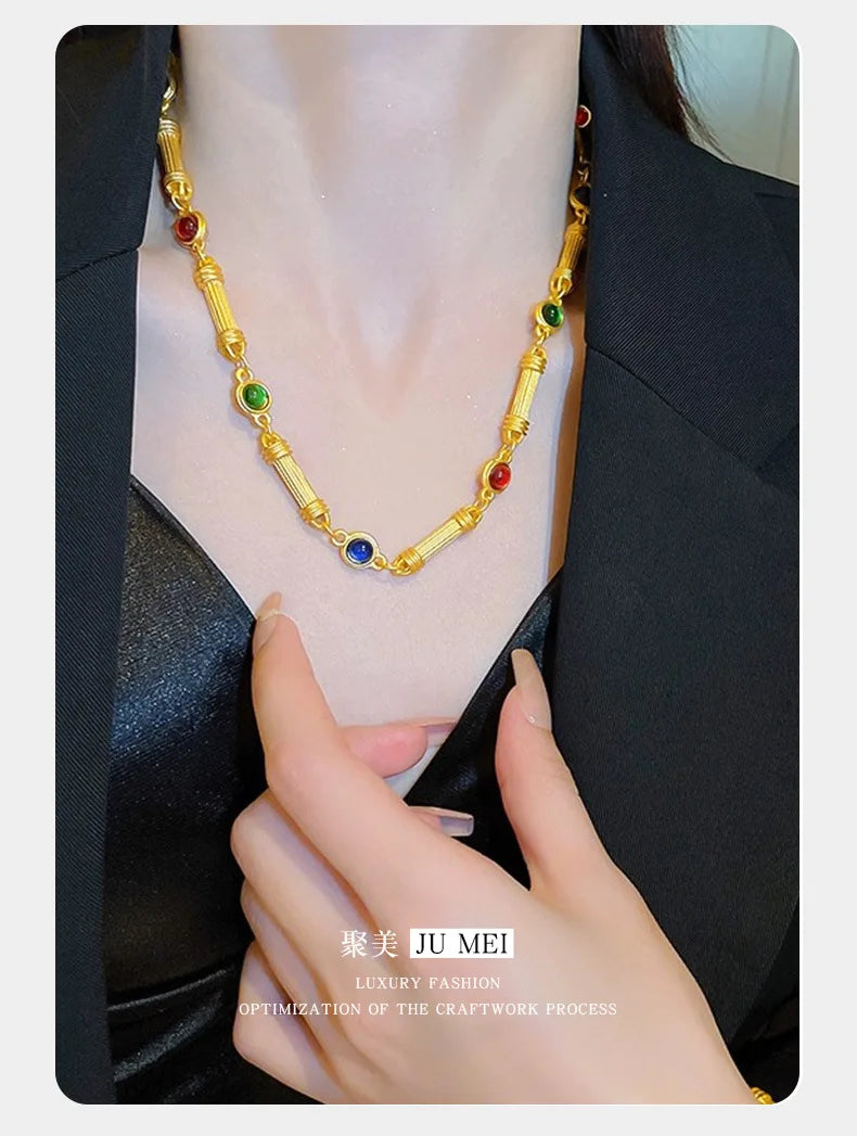 9999 24K  real  gold store same gold women's necklace candy bamboo series collarbone chain sexy generous beautiful jewelry
