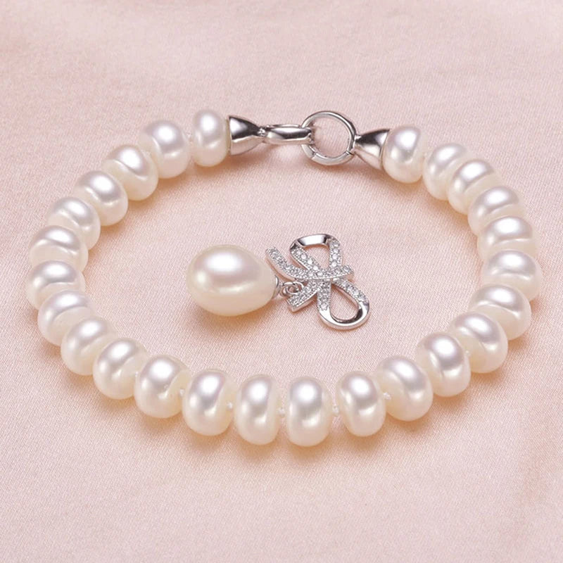 Wedding Freshwater Pearl Jewelry Set For Women,genuine Natural Pearl Necklace Jewelry Sets Mother Anniversary Gifts White