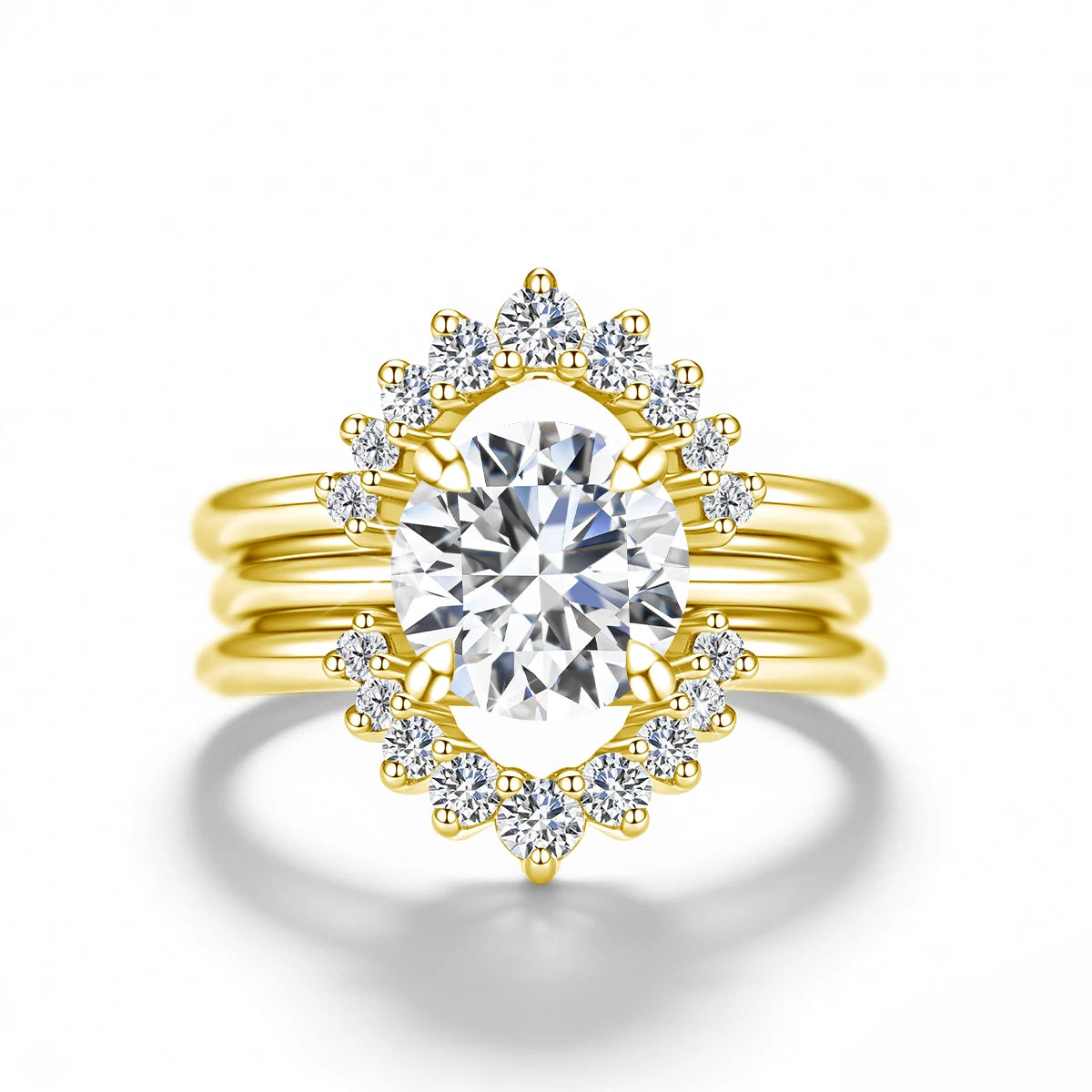 3pcs Set Stackable Rings for Women 14K Gold Filled 2 Carat Moissanite Engagement Ring Bride Wedding Jewelry Waterproof