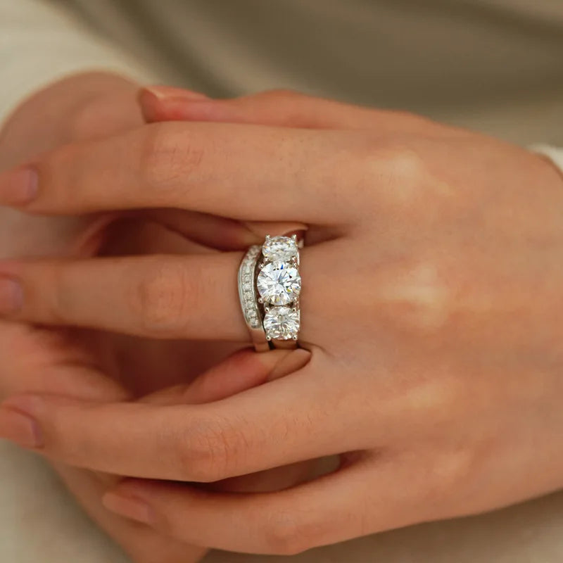 Platinum Pt950 Moissanite Ring For Women, 4ct Design, Cluster Setting, Crown-Shaped Diamond Stackable Fine Jewelry Gift