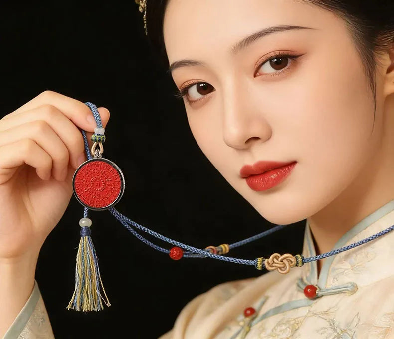 S925 Sterling Silver Inlaid Cinnabar Mandala Pendant Six True Words Necklace Chinese Style Good Luck Fortune Amulet Men Women