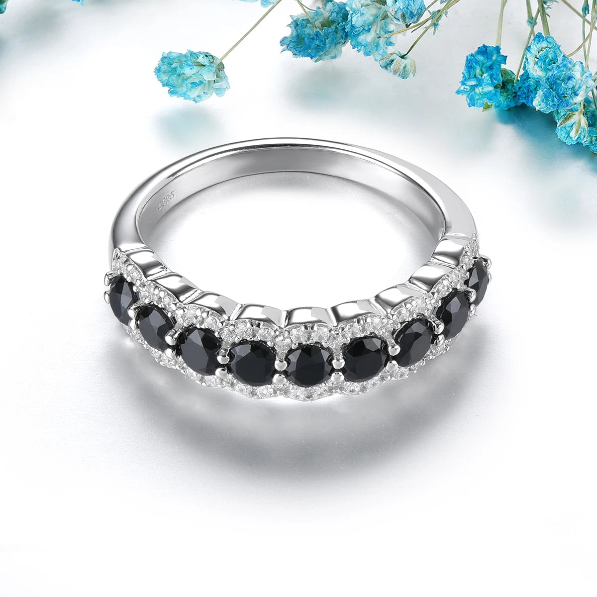 Natural Black Spinel Silver Rings 1.2 Carats Genuine Black Gemstone Faced Cutting S925 Women's Daily Birthday New Year Gifts
